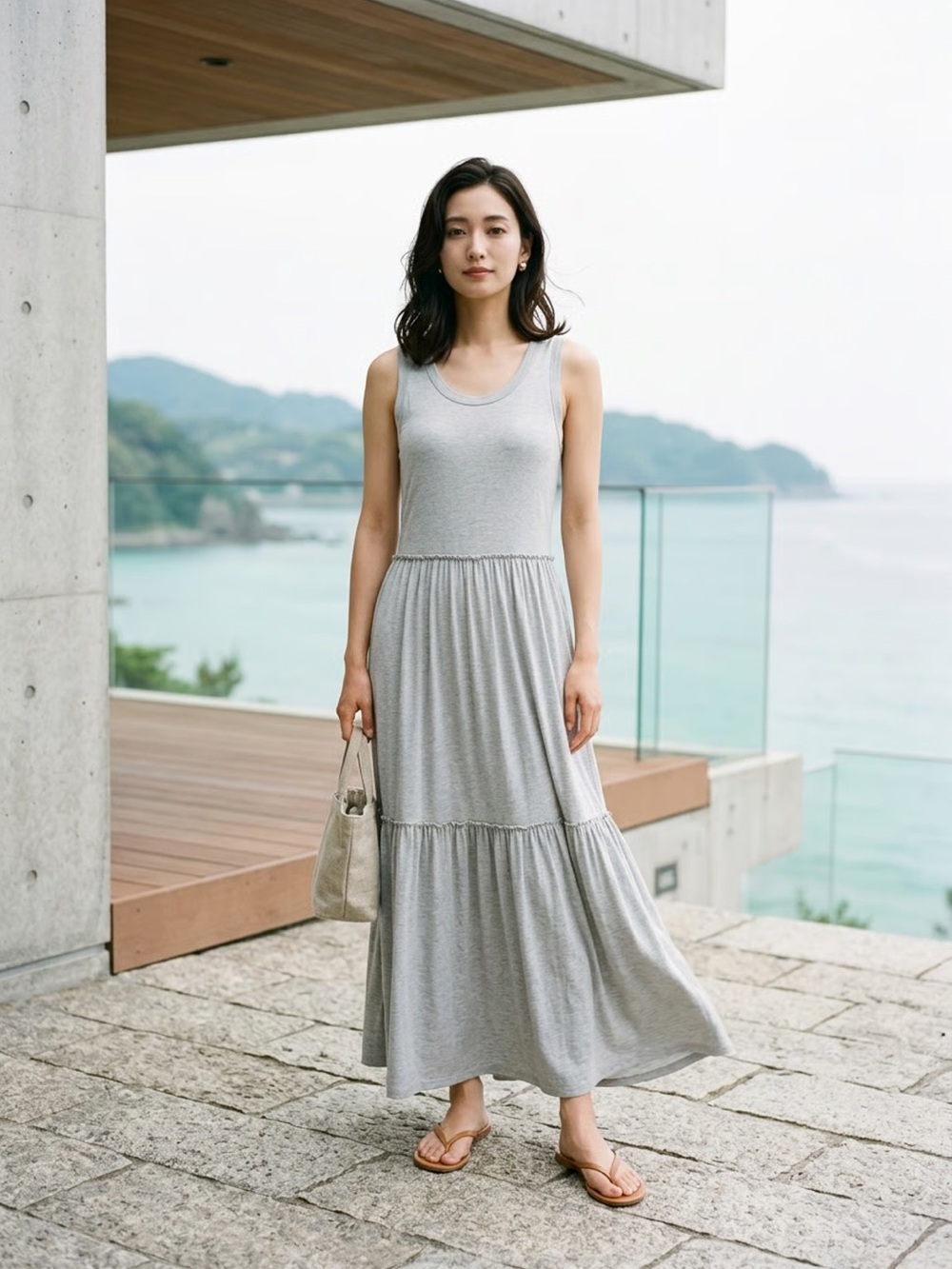 Cupio Heather Grey Tiered Maxi Tank Dress Sz XL
